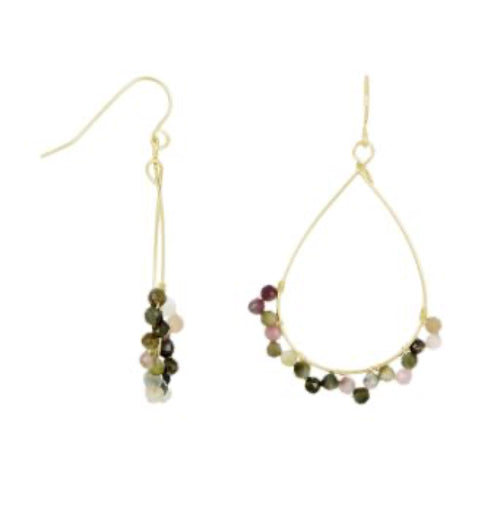 Boucles D'Oreilles "Claudia" Tourmaline Multicolore - Laiton Doré