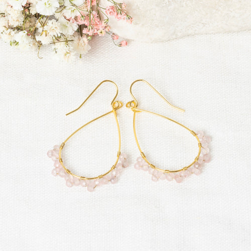 Earrings "Claudia" Pink Jade - Gold Brass