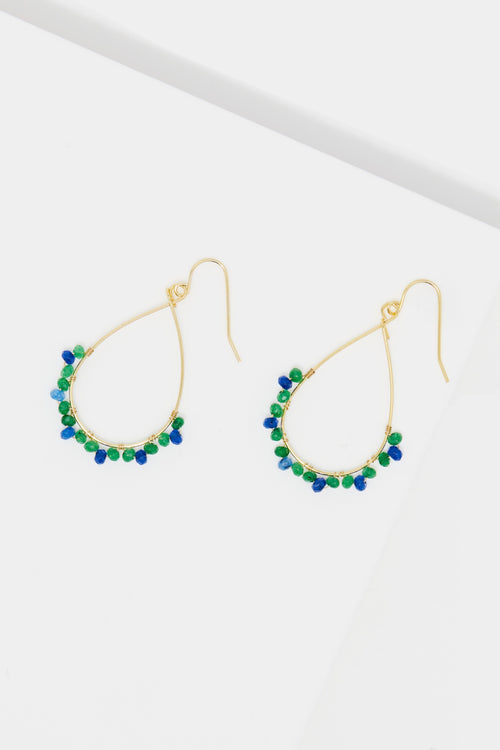 Boucles D'Oreilles "Claudia" Jade Vert & Bleu - Laiton Doré