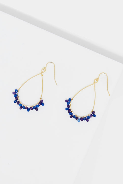 Ophélia" Earrings Jade Blue & Violet - Gold Brass