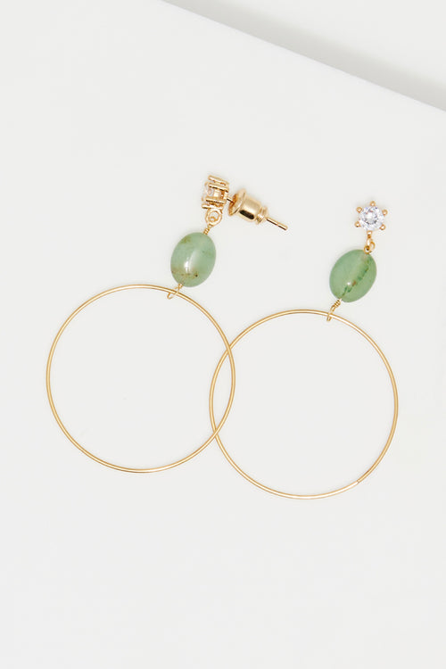 Evi" Earrings Green Aventurine - Gold Brass