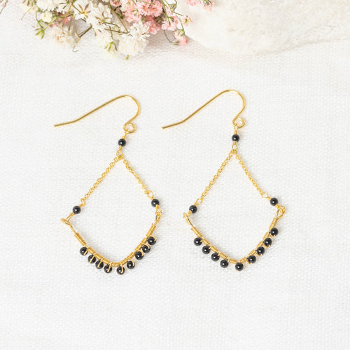 Boucles D'Oreilles "Candice" Jade Noir - Laiton Doré