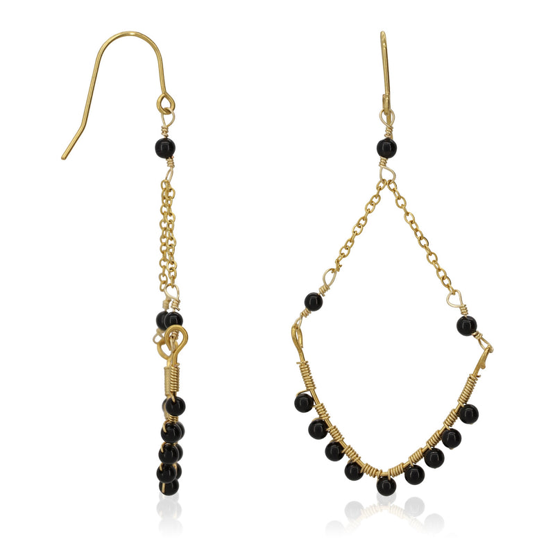 Candice" Earrings Black Jade - Gold Brass