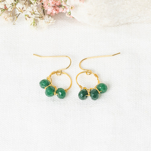 Suzi" Earrings Green Jade - Gold Brass