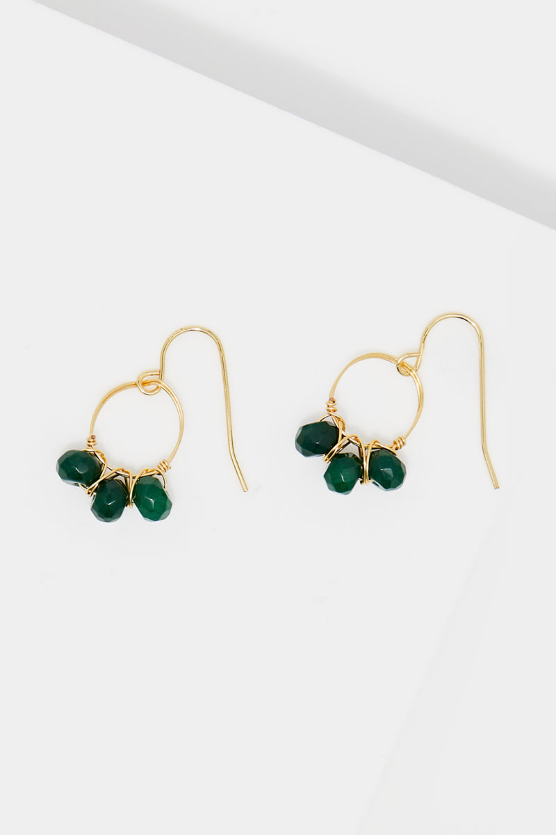 Suzi" Earrings Green Jade - Gold Brass