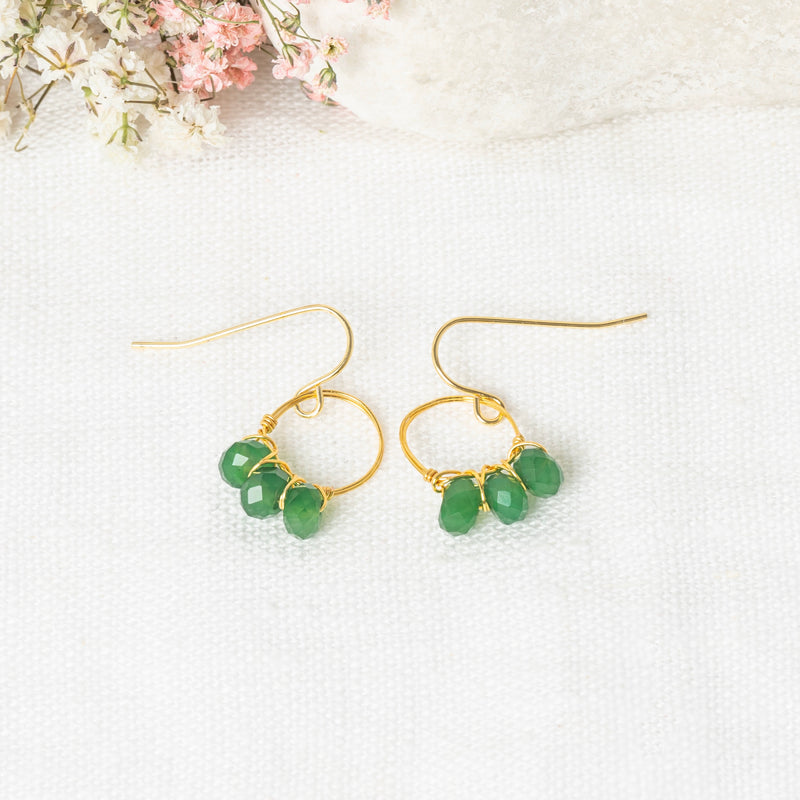 Suzi" Earrings Green Agate - Golden Brass