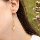 Earring "Amanda" Aqua Calci & Amethyst - Golden Brass