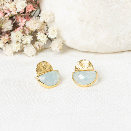 Estela" Earrings Green Aventurine - Gold Brass