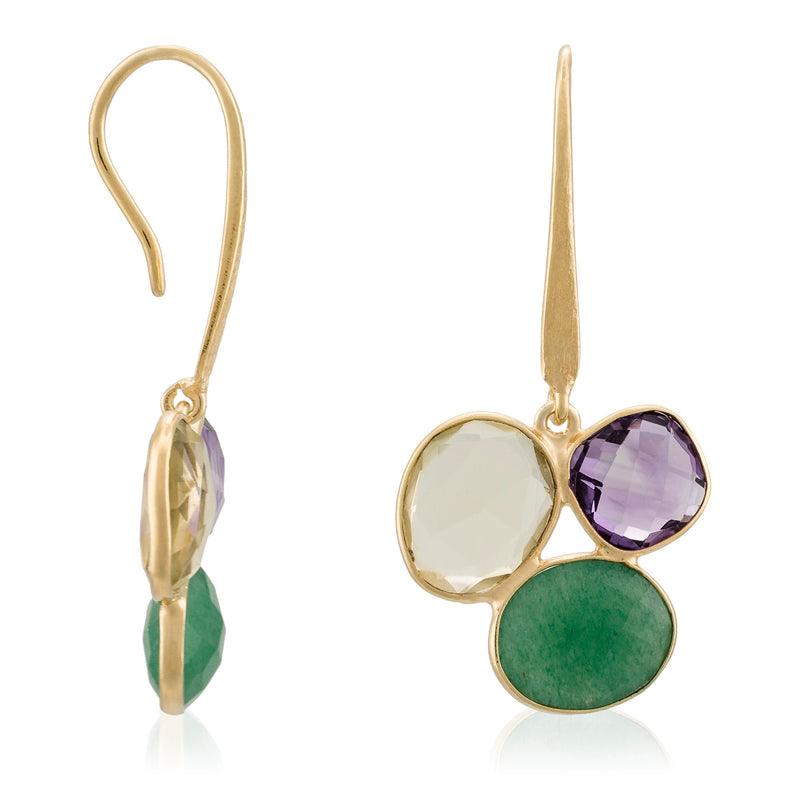 Earrings "Nastasia" Amethyst & Green Aventurine - Gold Brass