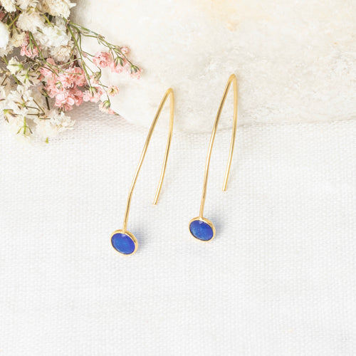 Jane" Earring Blue Jade - Gold Brass