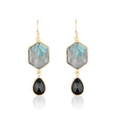 Earring "Sharon" Labradorite & Black Onyx - Gold Brass