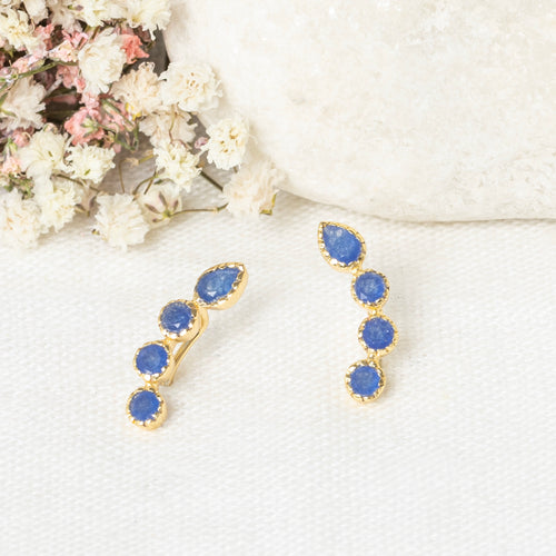 Myro" Earrings Blue Jade - Gold Brass