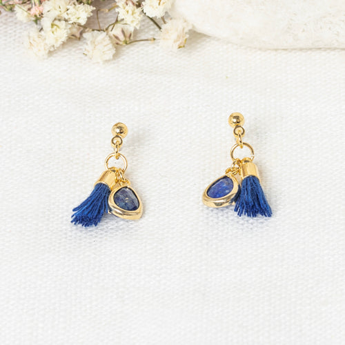 Boucles D'Oreilles "Johanna" Lapis Bleu - Laiton Doré