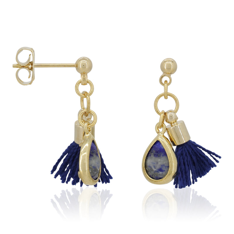 Boucles D'Oreilles "Johanna" Lapis Bleu - Laiton Doré