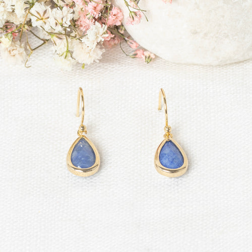 Lila" Earrings Blue Aventurine - Gold Brass