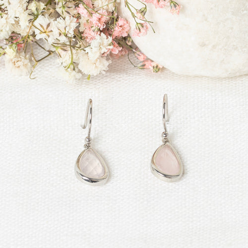 Earrings "Lila "Rose Quartz - Brass