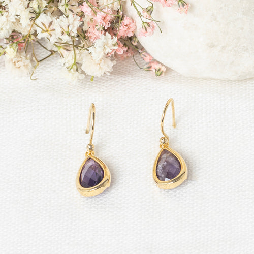 Lila" Earrings Amethyst - Gold Brass