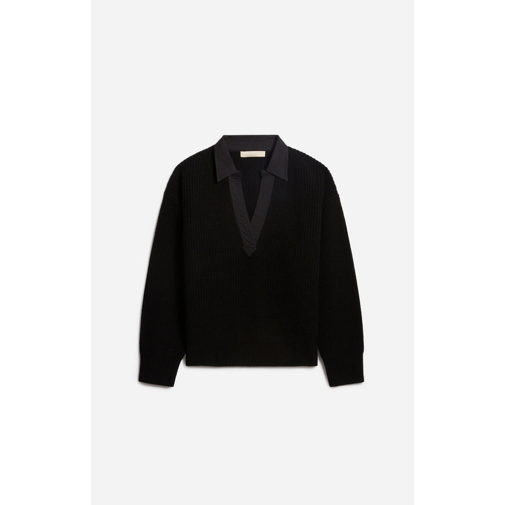 Sweter z dekoltem w serek Fleuriane - Czarny