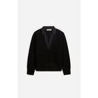 Sweter z dekoltem w serek Fleuriane - Czarny