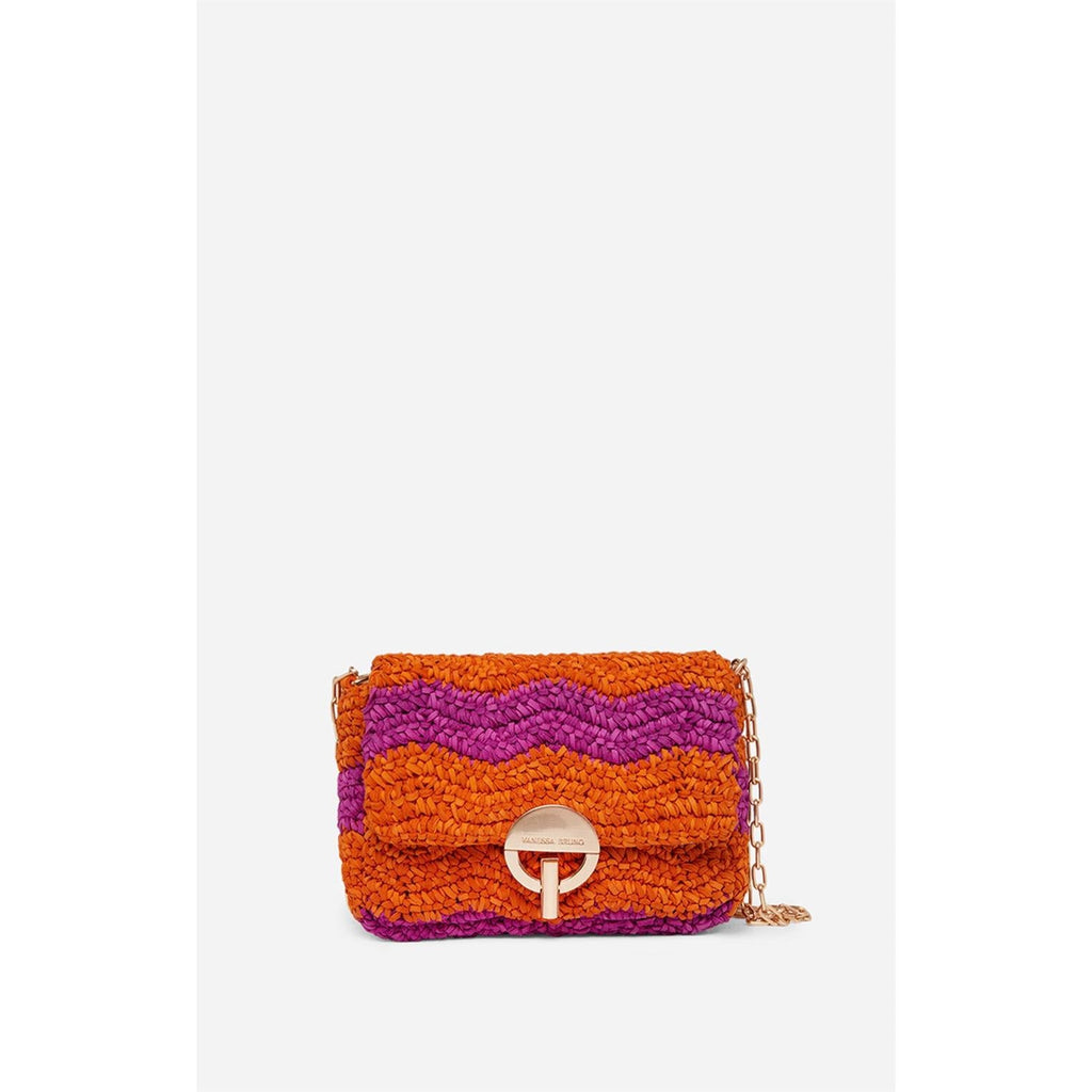 Bolso Mediano Moon de Cuero Trenzado - Multicolor & Naranja