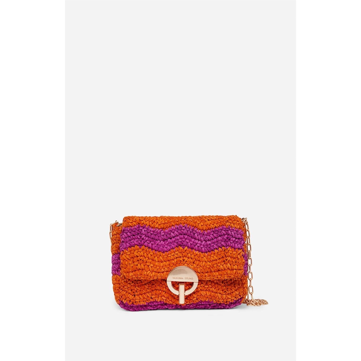Bolso Mediano Moon de Cuero Trenzado - Multicolor & Naranja