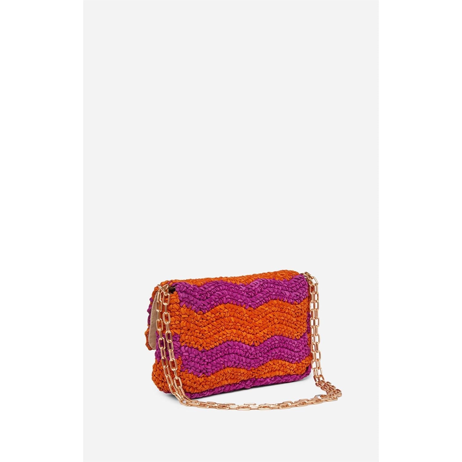 Bolso Mediano Moon de Cuero Trenzado - Multicolor & Naranja