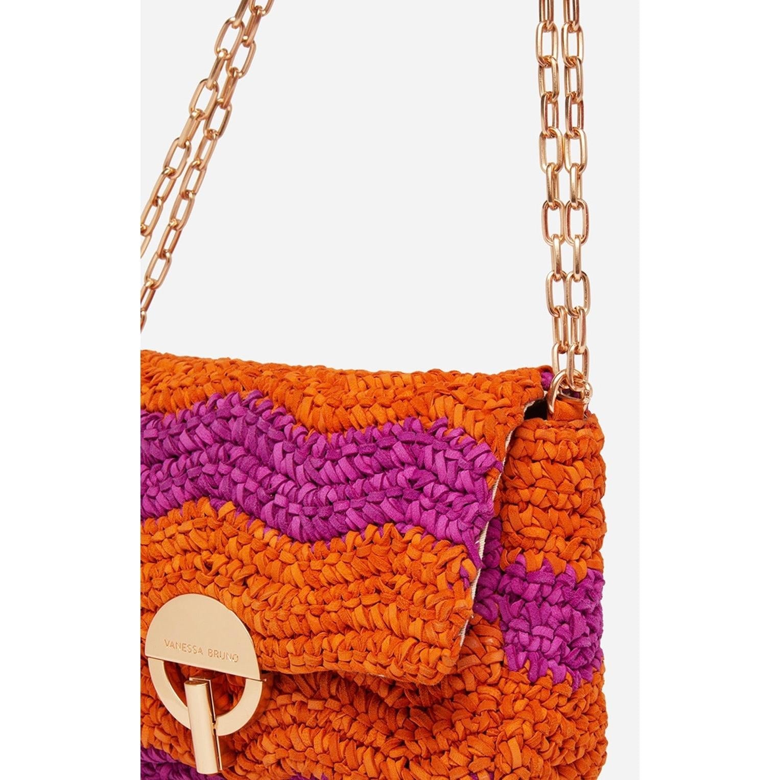 Bolso Mediano Moon de Cuero Trenzado - Multicolor & Naranja