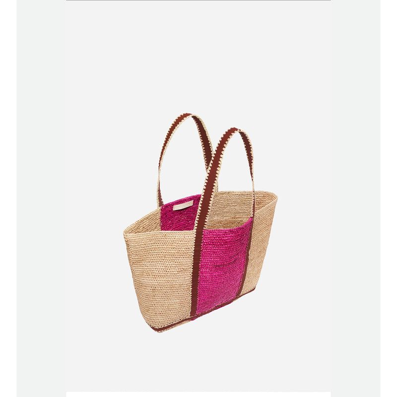 Vanessa Bruno - Cabas L En Cuir Et Raphia - Multico/Rose