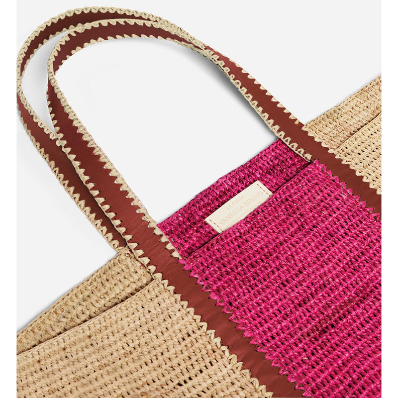 Vanessa Bruno - Cabas L En Cuir Et Raphia - Multico/Rose