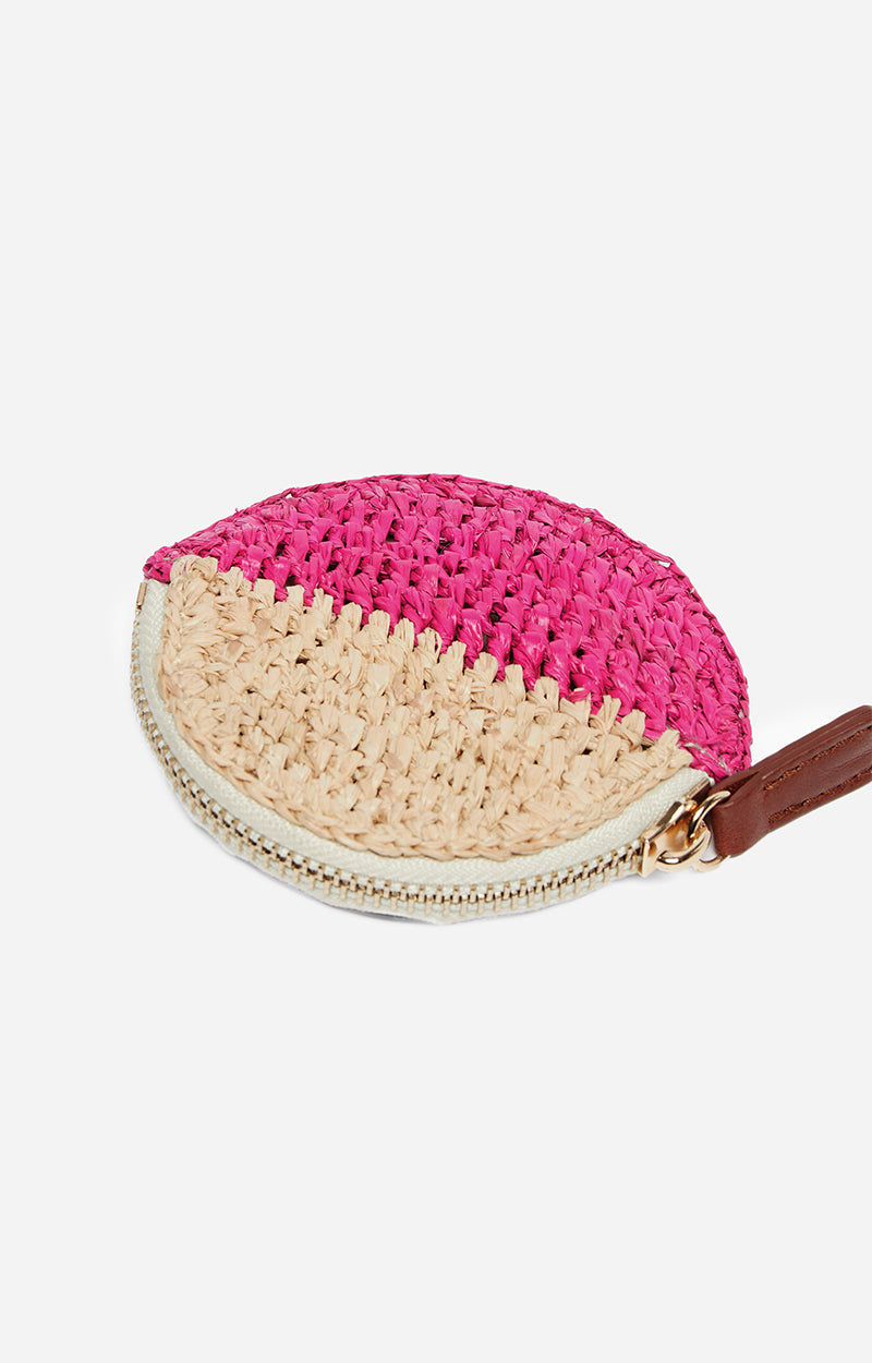 Small Raffia Coin Purse - Multicolour/Pink