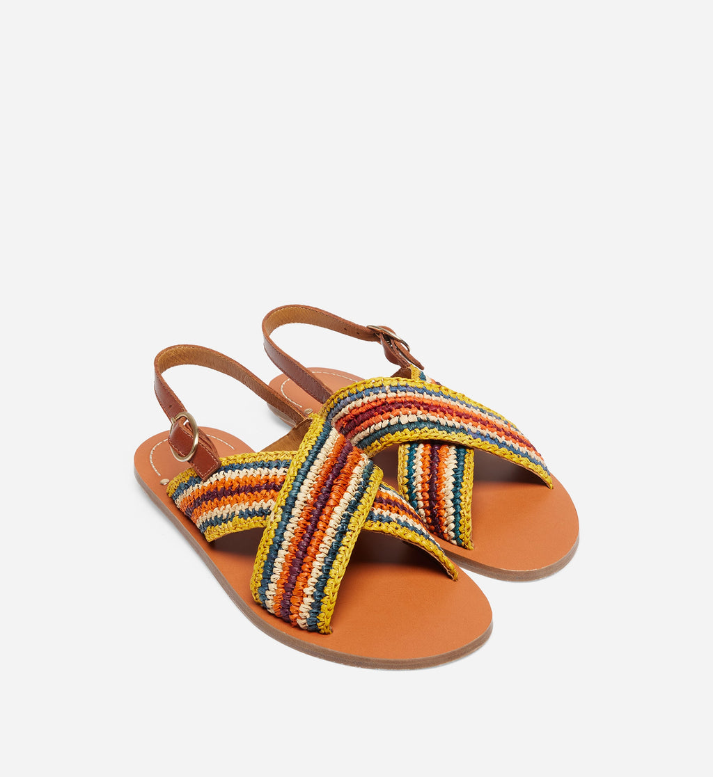 Sandalias de Rafia y Cuero - Multicolor