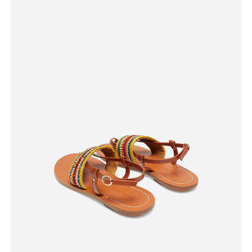 Raffia & Vegetable-Tanned Leather Flat Sandals - Multicolour