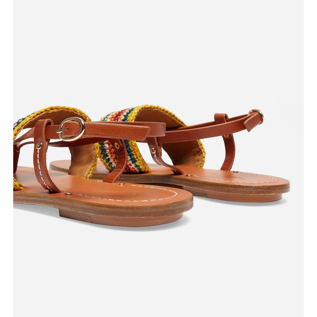 Raffia & Vegetable-Tanned Leather Flat Sandals - Multicolour