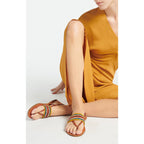 Raffia & Vegetable-Tanned Leather Flat Sandals - Multicolour