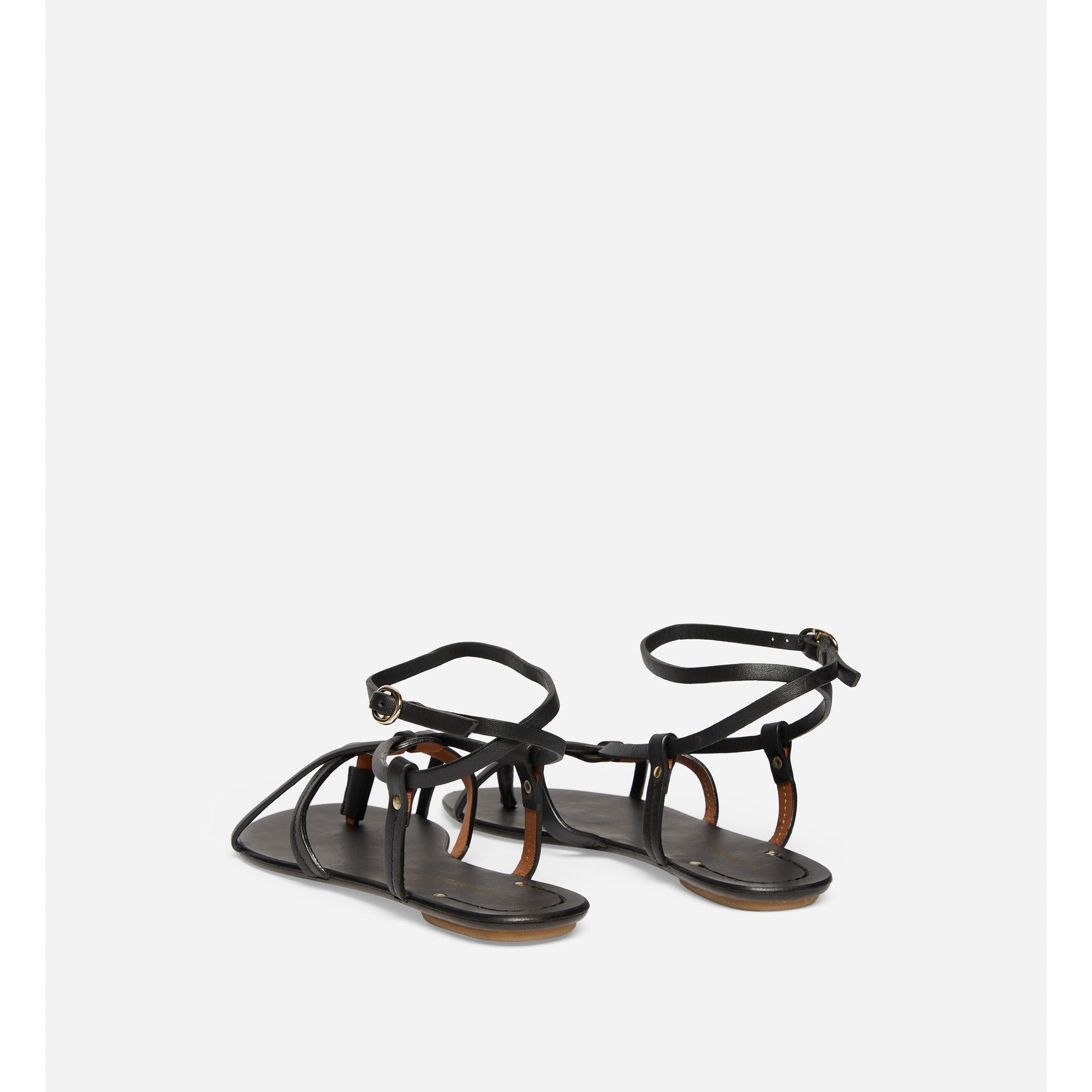 Sandalias de Cuero Curtido Vegetal - Negro