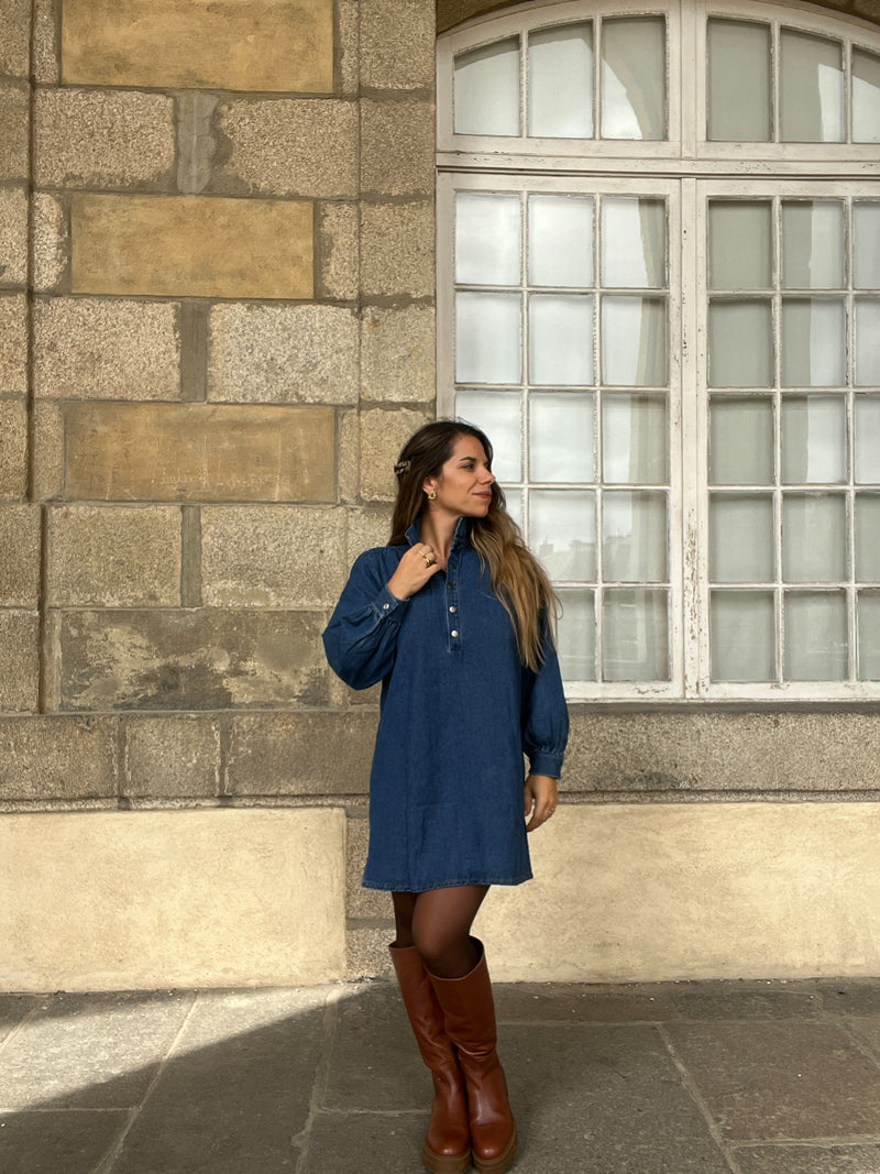 Robe En Jean Céleste À Manches Longues