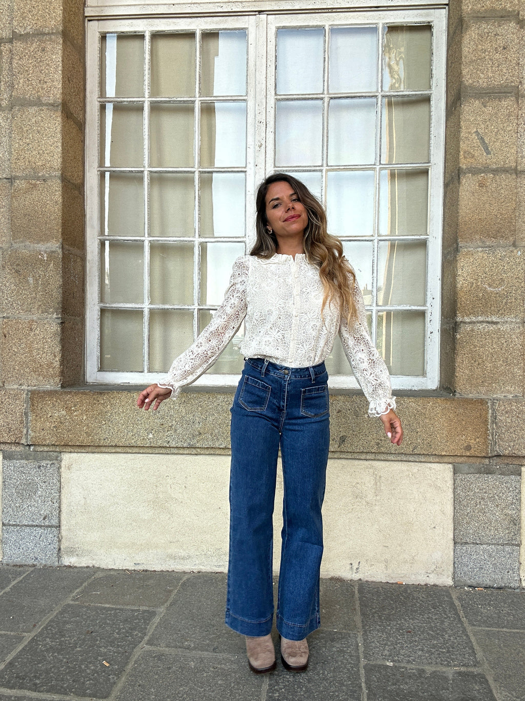 Blouse en dentelle écrue Rosa