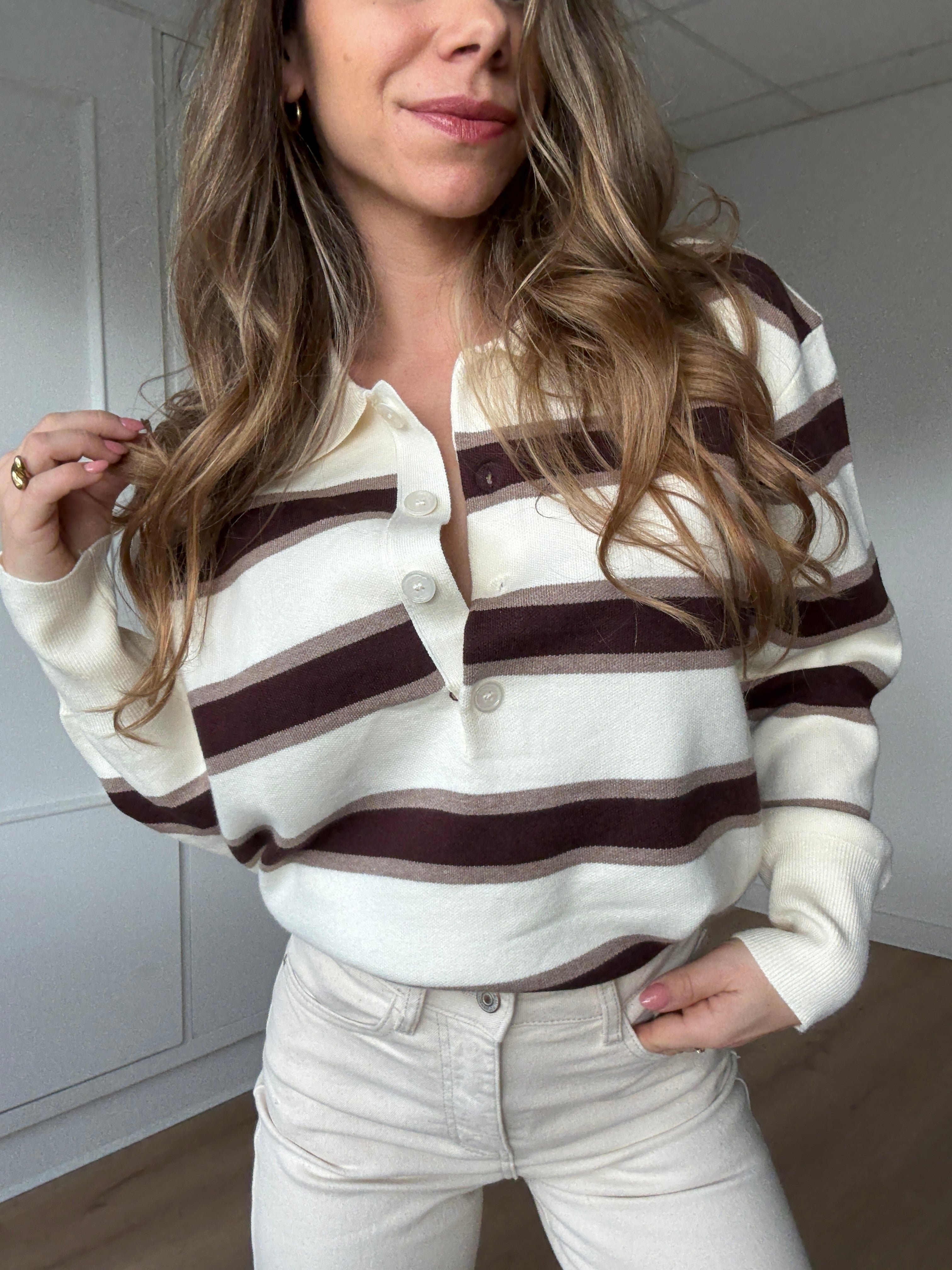 Navy Chocolate Striped Polo Shirt