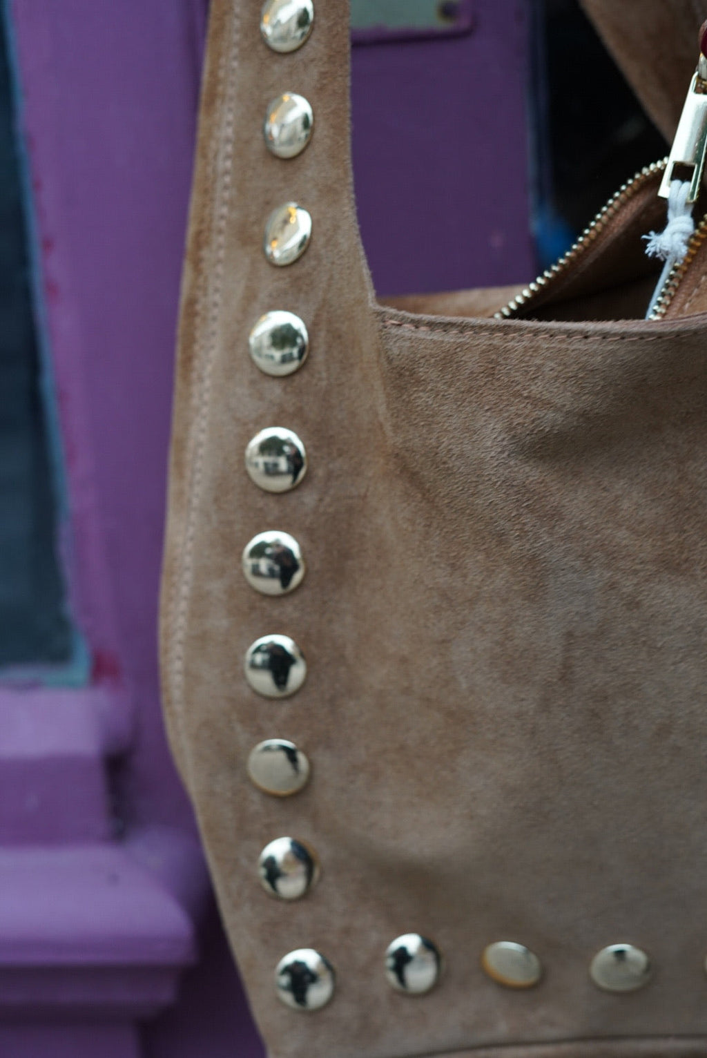 Camel Clou Suede Bag