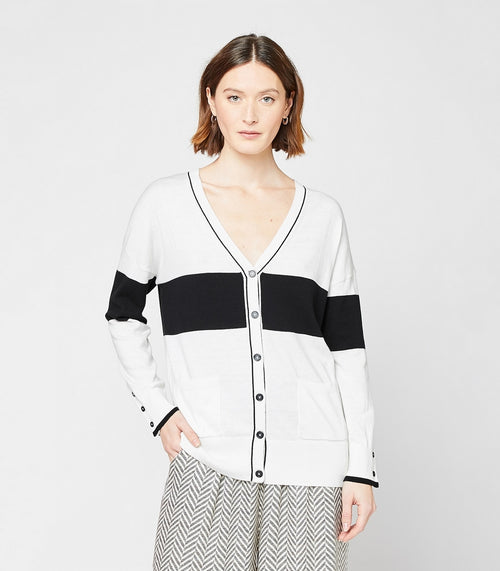 Cardigan Bicolore - Blanc - Femme