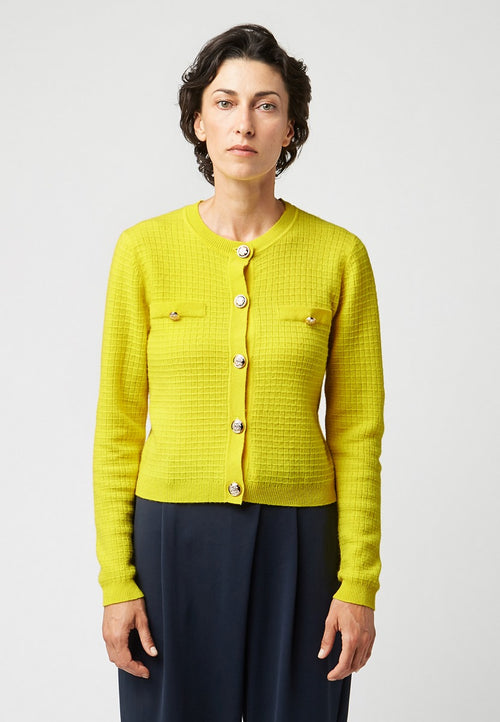 Cárdigan Botones Y Bolsillos - Amarillo - 100% Cashmere - Mujer