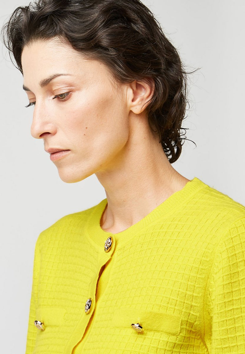 Cárdigan Botones Y Bolsillos - Amarillo - 100% Cashmere - Mujer