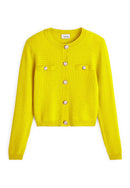 Cárdigan Botones Y Bolsillos - Amarillo - 100% Cashmere - Mujer