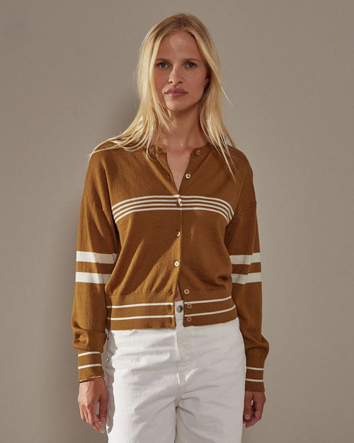 Cárdigan Rayas - Amarillo Mostaza - 100% Lana - Mujer