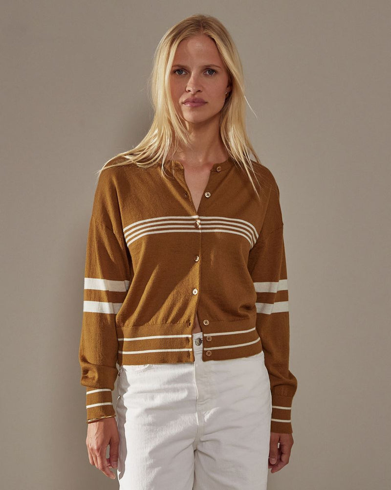 Cárdigan Rayas - Amarillo Mostaza - 100% Lana - Mujer