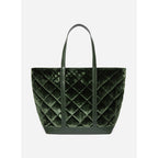 Large Quilted Velvet Tote - Green