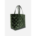 Large Quilted Velvet Tote - Green