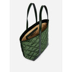 Large Quilted Velvet Tote - Green