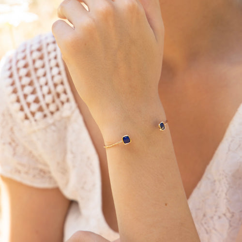 Rosy" Lapis Bracelet - Gold Brass