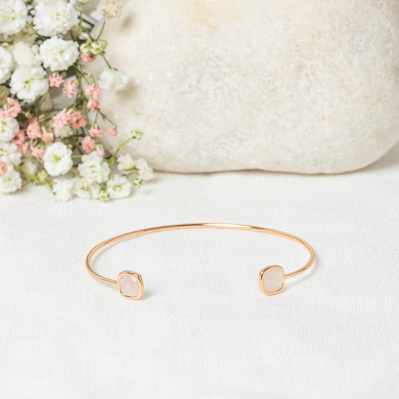 Rosy" Rose Quartz - Gold Brass Bracelet